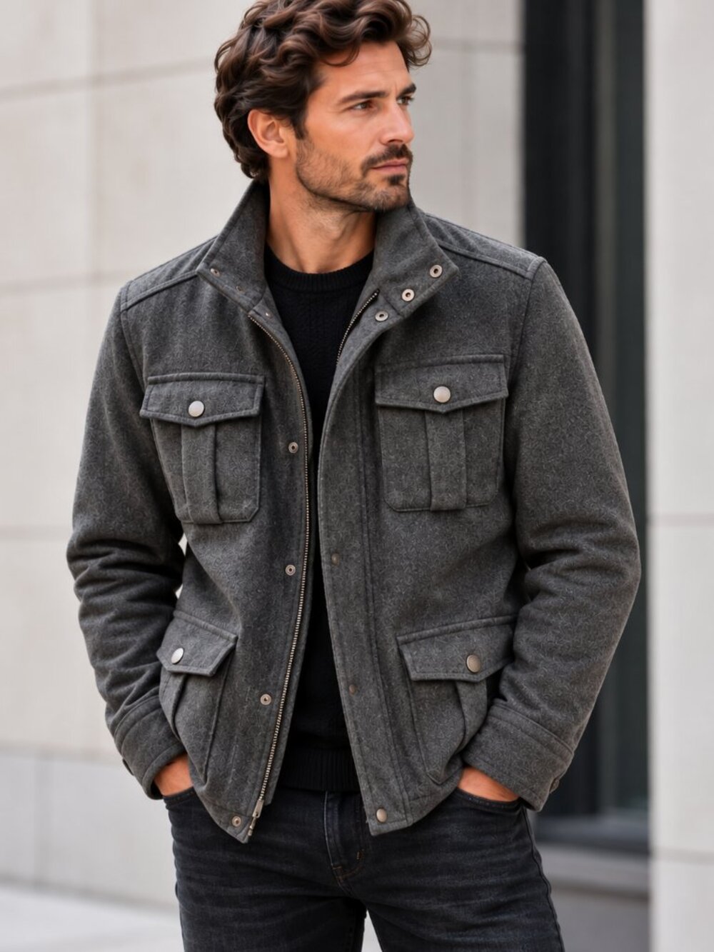 RW&CO. Men’s Large Charcoal Wool Blend Field Jacket